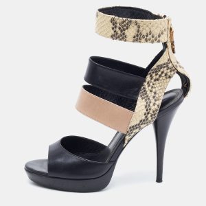 Fendi Tricolor Leather and Python Embossed Ankle Strap Platform Sandals  Size 38, Sandals - Luxury Closet