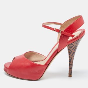 Fendi Red Leather  Open Toe Ankle Strap Sandals Size 39, Sandals - Luxury Closet