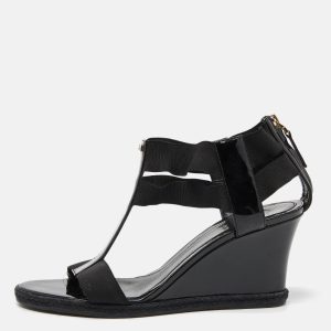 Fendi Black Patent Leather Ankle Strap Wedge Sandals Size 38, Sandals - Luxury Closet