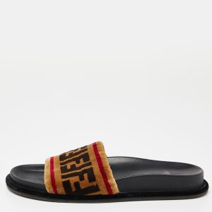 Fendi Brown Velvet Forever Fendi Slide Flats Size 37, Sandals - Luxury Closet