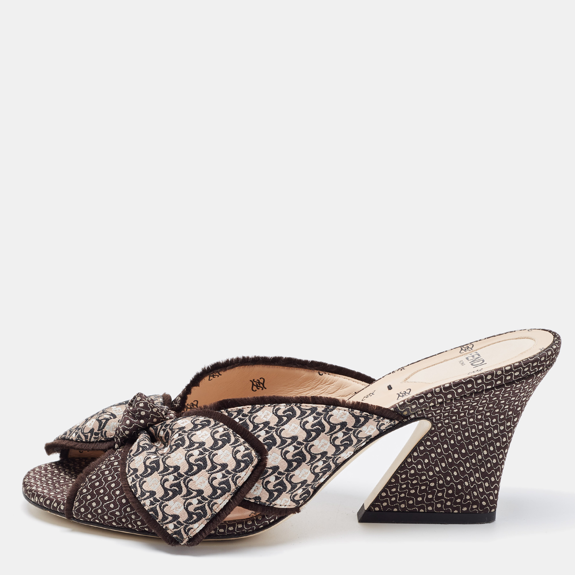 Fendi Brown/Black Fabric Knotted Mule Sandals Size 38.5, Sandals - Luxury Closet