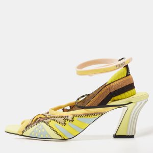 Fendi Yellow Mesh and Rubber Ankle Strap Sandals Size 38.5, Sandals - Luxury Closet