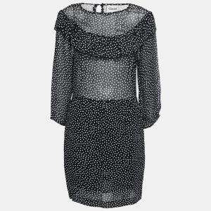 Ganni Black Polka Dotted Crepe Belleville Short Dress XL, Dresses - Luxury Closet