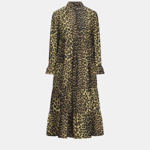 Ganni Yellow Leopard Print Cotton Midi Dress S (EU 34), Dresses - Luxury Closet catalog
