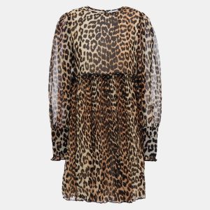 Ganni Brown Leopard Print Crepe Mini Dress S (SIZE 36), Dresses - Luxury Closet catalog