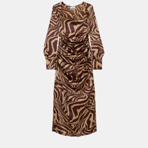 Ganni Brown Printed Satin Maxi Dress XS (EU 34), Dresses - Luxury Closet catalog