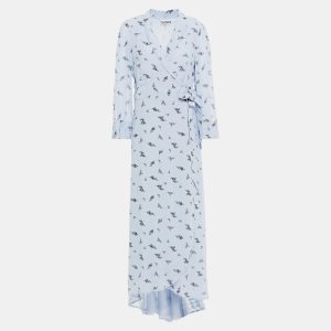 Ganni Blue Floral Print Viscose Midi Wrap Dress EU 34, Dresses - Luxury Closet catalog
