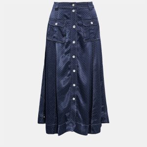 Ganni Navy Blue Dotted Satin Midi Skirt M (SIZE 36), Skirts - Luxury Closet catalog