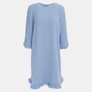 Ganni Blue Crepe Ruffled Shift Dress XS (EU 32), Dresses - Luxury Closet catalog