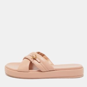 Gianvito Rossi Beige Leather Flatofrm Slide Sandals Size 41.5, Sandals - Luxury Closet