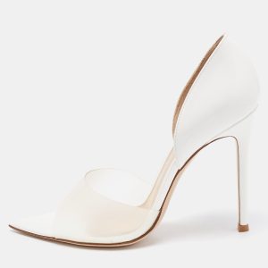 Gianvito Rossi White PVC and Leather Bree D'orsay Pumps Size 38, Pumps - Luxury Closet