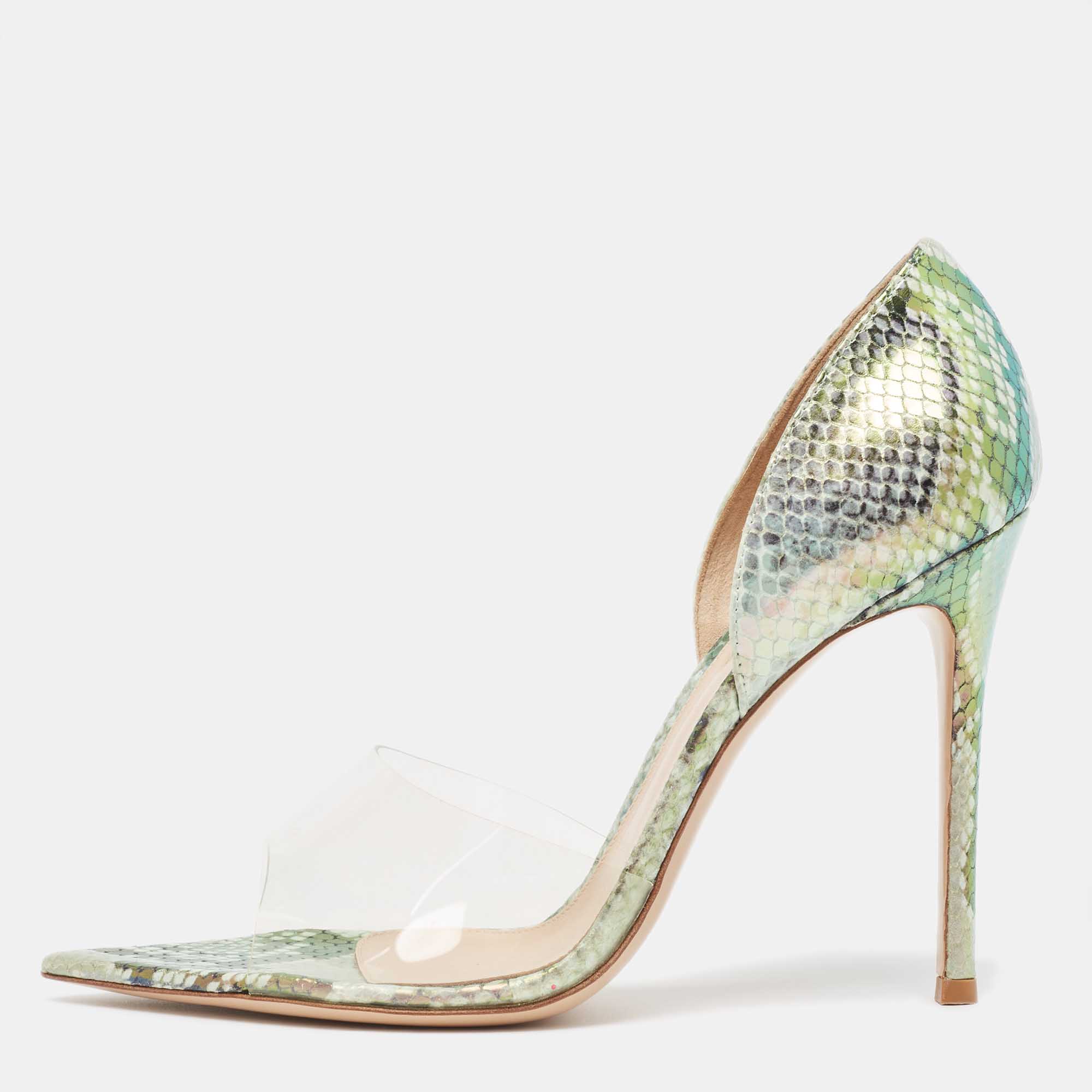Gianvito Rossi Metallic Embossed Snakeskin and PVC Bree Pumps Size 40.5, Pumps - Luxury Closet catalog