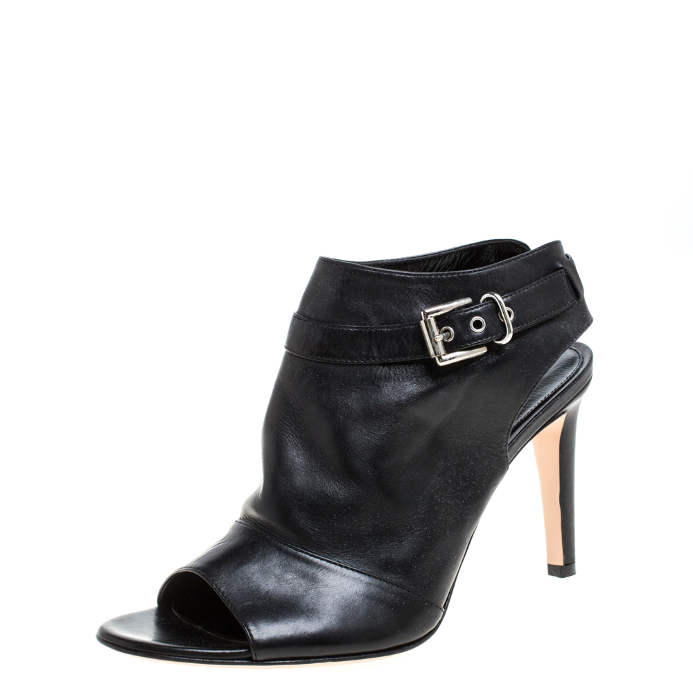 Gianvito Rossi Black Leather Slingback Peep Toe Booties Size 38, Sandals - Luxury Closet