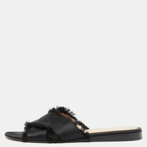 Gianvito Rossi Black Satin Barth Flat Slides Size 36, Sandals - Luxury Closet