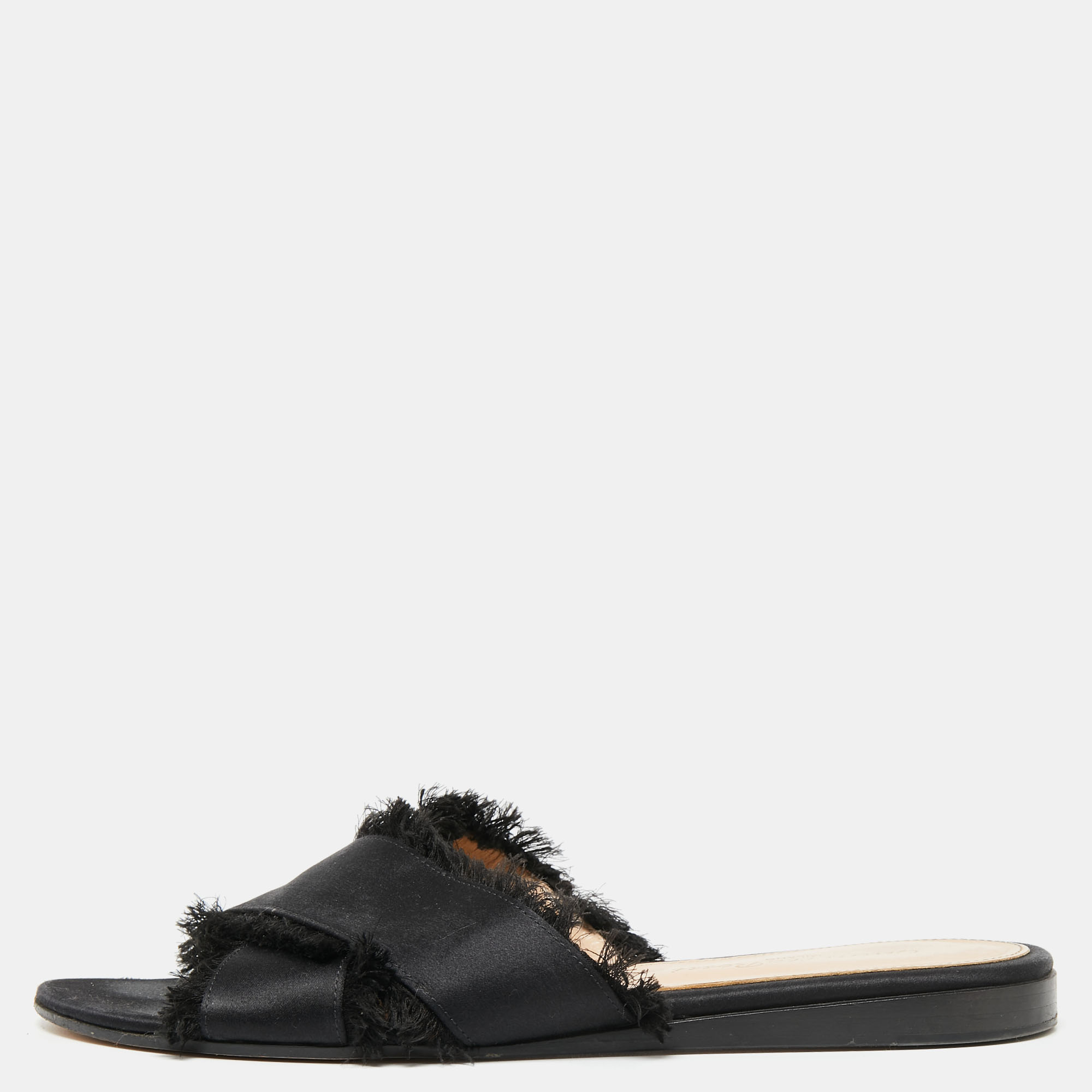 Gianvito Rossi Black Satin Barth Flat Slides Size 36, Sandals - Luxury Closet