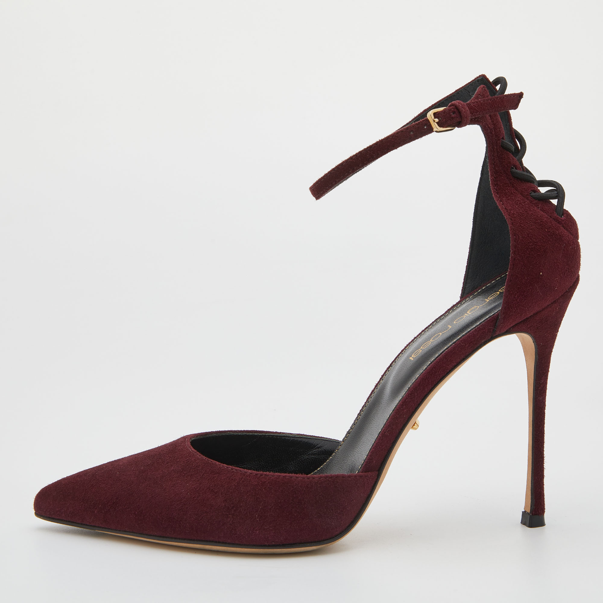 Gianvito Rossi Burgundy Suede Pointed Toe Ankle Strap Sandals Size 37, Sandals - Luxury Closet