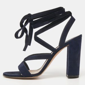 Gianvito Rossi Navy Blue Suede Ankle Wrap Sandals Size 40, Sandals - Luxury Closet