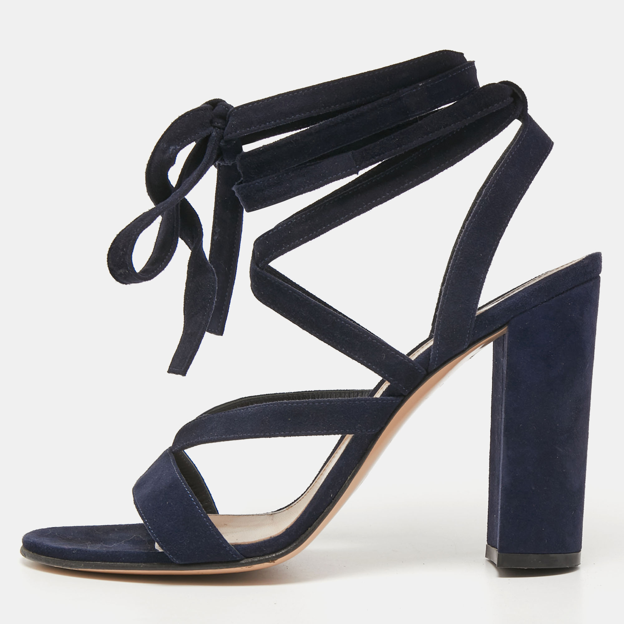 Gianvito Rossi Navy Blue Suede Ankle Wrap Sandals Size 40, Sandals - Luxury Closet