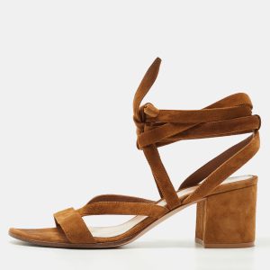 Gianvito Rossi Brown Suede Janis Ankle Sandals Size 39.5, Sandals - Luxury Closet