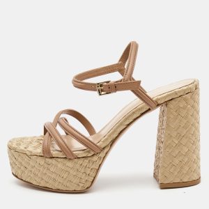 Gianvito Rossi Beige Leather Ankle Strap Espadrille Platform Sandals Size 41, Sandals - Luxury Closet