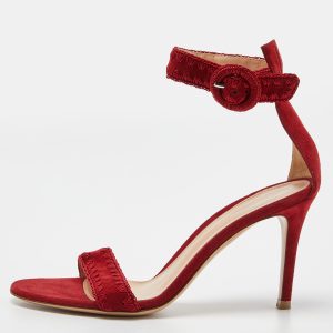 Gianvito Rossi Red/Beige Suede Whipstitch Portofino Sandals Size 36, Sandals - Luxury Closet