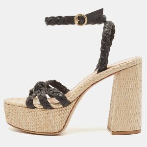 Gianvito Rossi Brown Woven Leather Ankle Strap Espadrille Platform Sandals Size 42, Sandals - Luxury Closet