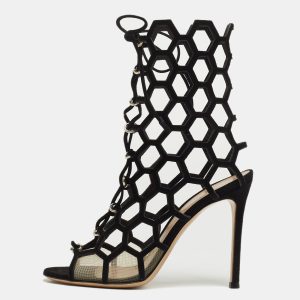 Gianvito Rossi Black Suede and Mesh Cut Out Sandals Size 36, Sandals - Luxury Closet