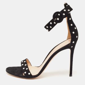 Gianvito Rossi Black Suede Pearl Embellished Ankle Strap Sandals Size 41, Sandals - Luxury Closet