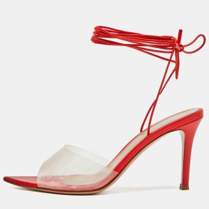 Gianvito Rossi Orange Leather and PVC Skye Ankle Tie Sandals Size 36.5, Sandals - Luxury Closet