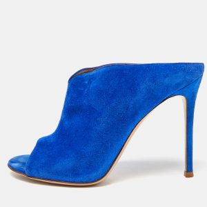 Gianvito Rossi Blue Suede Peep Toe Mules Size 39, Sandals - Luxury Closet