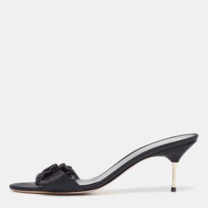 Gianvito Rossi Black Pleated Satin Bow Slide Sandals Size 41, Sandals - Luxury Closet