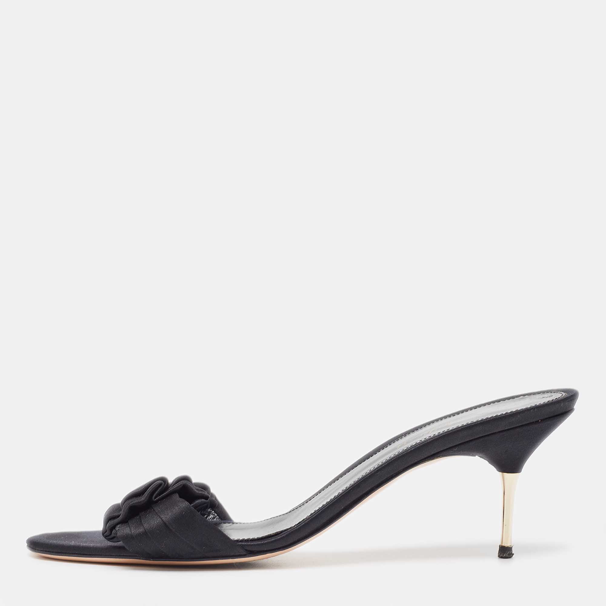 Gianvito Rossi Black Pleated Satin Bow Slide Sandals Size 41, Sandals - Luxury Closet
