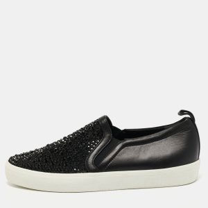 Gina Black Leather and Crystal Low Top Sneakers Size 41, Athletic Shoes & Sneakers - Luxury Closet