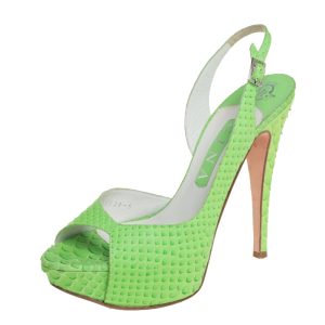 Gina Green Python Embossed Leather Peep Toe Platform Slingback Sandals Size 38, Sandals - Luxury Closet