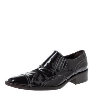 Giorgio Armani Black Patent Leather Stitch Detailed Slip On Loafer Size 38.5, Loafers & Slip-Ons - Luxury Closet catalog