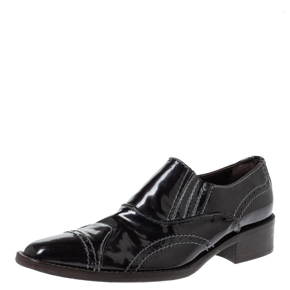 Giorgio Armani Black Patent Leather Stitch Detailed Slip On Loafer Size 38.5, Loafers & Slip-Ons - Luxury Closet catalog