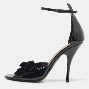 Giorgio Armani Black Velvet and Patent Leather Ankle Strap Sandals Size 39, Sandals - Luxury Closet