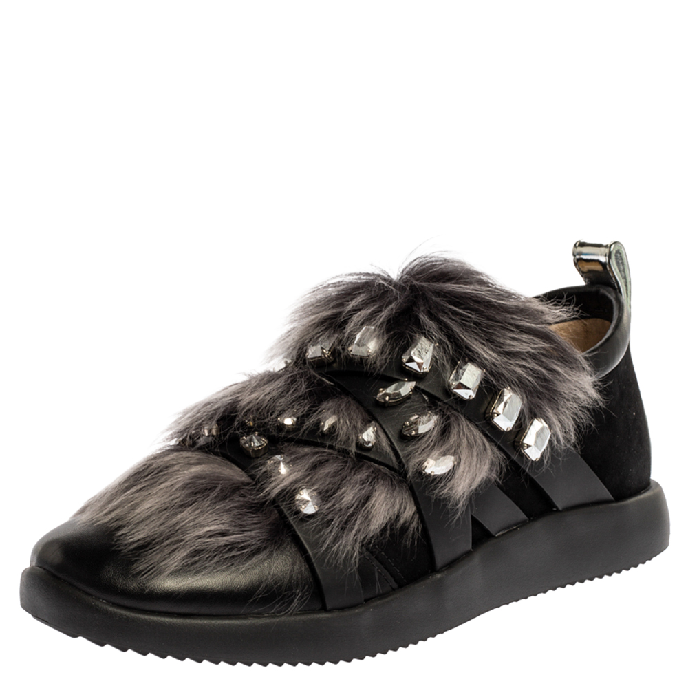 Giuseppe Zanotti Black Suede and Fur Christie Crystal Embellished Slip On Sneakers Size 39, Athletic Shoes & Sneakers - Luxury Closet catalog