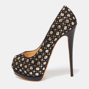 Giuseppe Zanotti Black/Gold Mesh and Glitter Platform Pumps Size 41, Pumps - Luxury Closet catalog