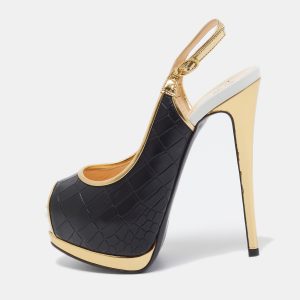 Giuseppe Zanotti Multicolor Croc Embossed Leather Peep Toe Platform Slingback Pumps Size 36, Pumps - Luxury Closet catalog