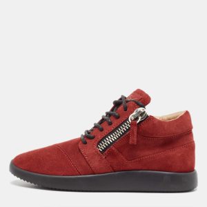 Gisueppe Zanotti Red Suede Double Zip Low Top Sneakers Size 38, Athletic Shoes & Sneakers - Luxury Closet