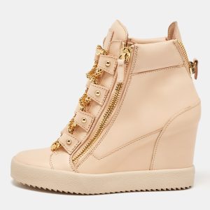 Giuseppe Zanotti Beige Leather Chain Detail High Top Wedge Sneakers Size 41, Athletic Shoes & Sneakers - Luxury Closet