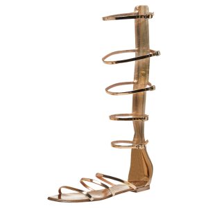 Giuseppe Zanotti Rose Gold Patent Leather Rylee Gladiator Flat Sandals Size 38.5, Sandals - Luxury Closet