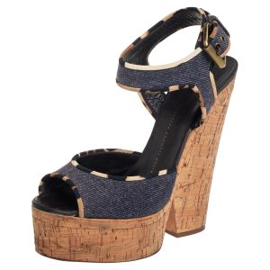 Giuseppe Zanotti Dark Wash Denim Cork Heel Platform Ankle Strap Sandals Size 39, Sandals - Luxury Closet