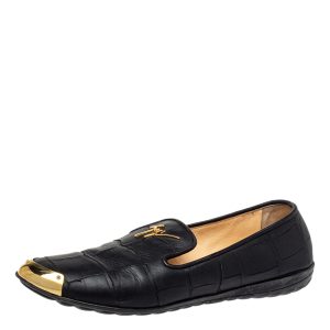 Giuseppe Zanotti Black Croc Embossed Leather Slip On Loafers Size 37.5, Loafers & Slip-Ons - Luxury Closet catalog