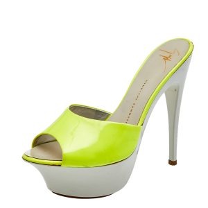 Giuseppe Zanotti Neon Yellow Patent Leather Platform Sandals Size 35, Sandals - Luxury Closet