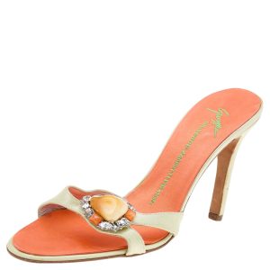 Giuseppe Zanotti Neon Yellow Satin Crystal Embellished Sandals Size 37, Sandals - Luxury Closet