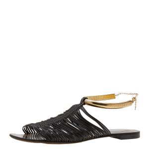 Giuseppe Zanotti Dark Brown Leather Strappy Flat Sandals Size 38, Sandals - Luxury Closet