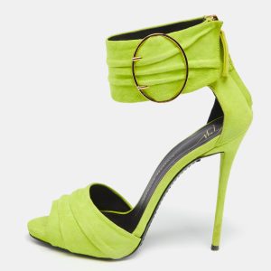 Giuseppe Zanotti Green Suede Open Toe Ankle Cuff Sandals Size 37.5, Sandals - Luxury Closet