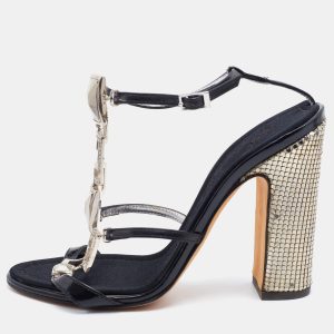 Giuseppe Zanotti Black Patent Leather Block Heel Ankle Strap Sandals Size 37, Sandals - Luxury Closet
